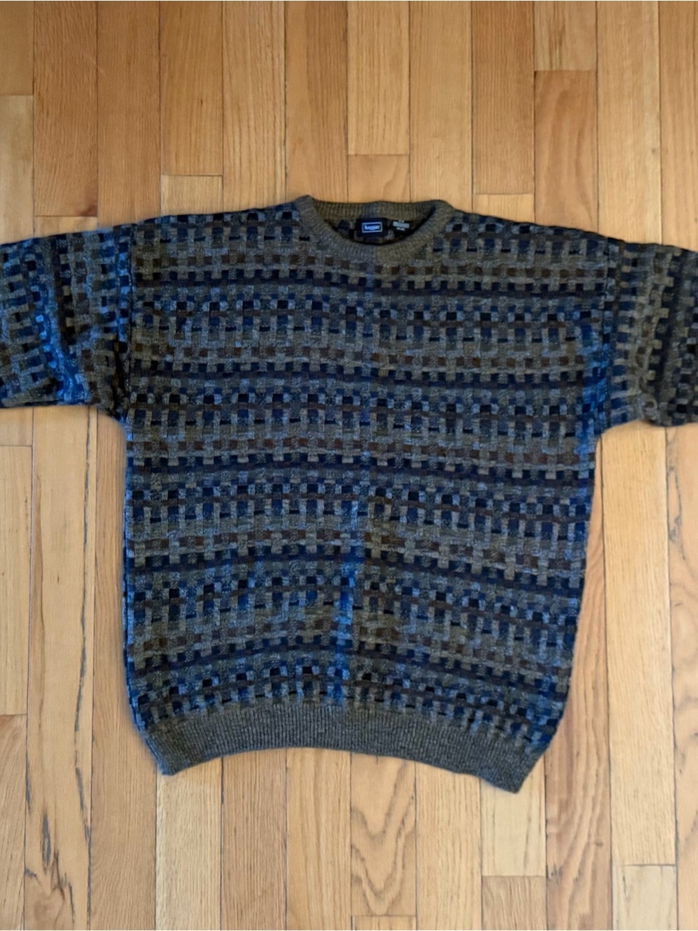 Vintage Haggar Sweater Mens Large LG Check Knit Coogi Style Grandpa Geometric